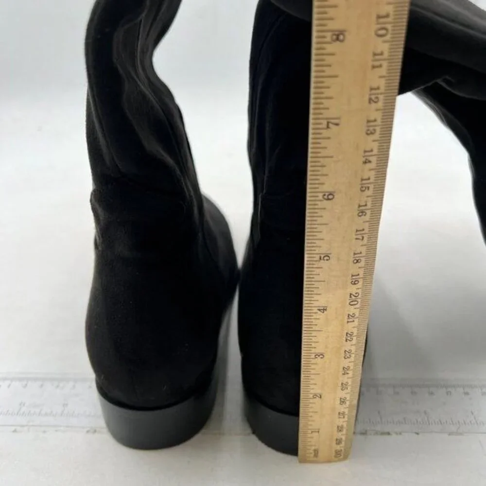 Pazzion Women Almond Toe Knee High Boots with Partial Zipper Stretchy Black Shoe